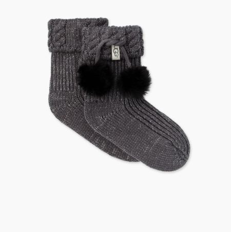 UGG Rahjee Pom-Pom Rainboot Deep Grey Silver Socks for Kids (NSBJ53124)